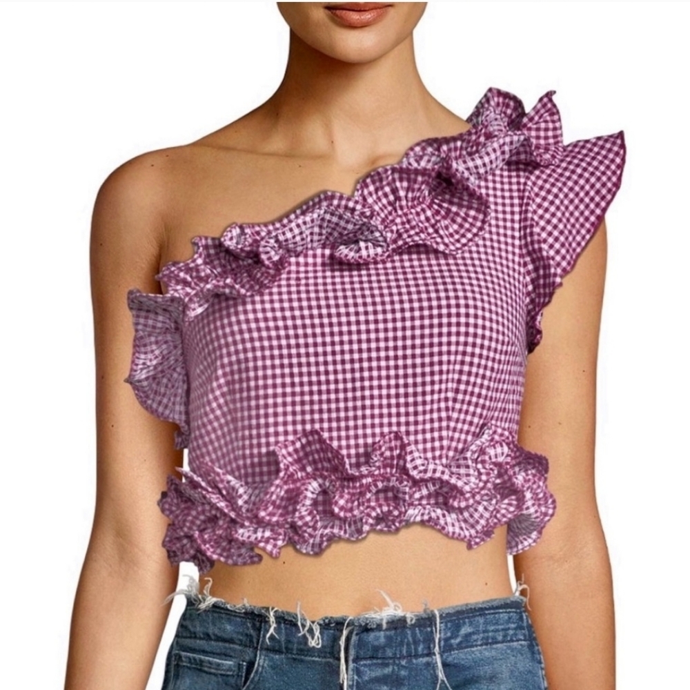 Lovers And Friends Ballard One-Shoulder Ruffle Crop Top size Medium